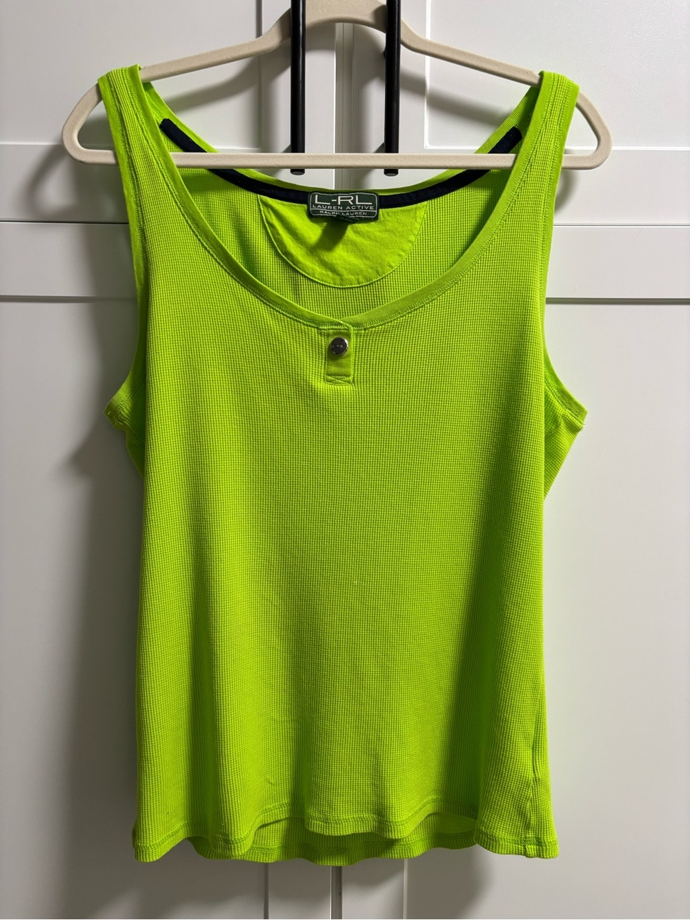 Lauren Ralph Lauren Active Lime Green Waffle Knit Henley Tank Top - Size L